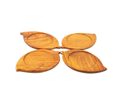 The leaf-like saucers for glasses or cups.の写真素材