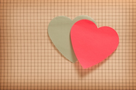 Vintage style image with two paper heartsの写真素材