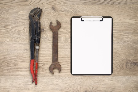 Rusty old hand tools with copy spaceの写真素材