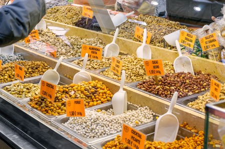 Nuts in the Central Market of Valencia, Spainのeditorial素材