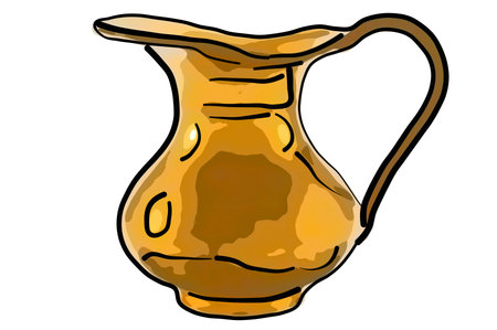 Illustration of an antique brass pitcher on white backgroundの写真素材