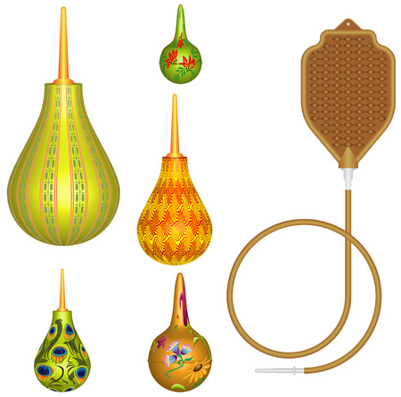Set 3D of medical multicolored rubber pears  Enemas  on white background  のイラスト素材
