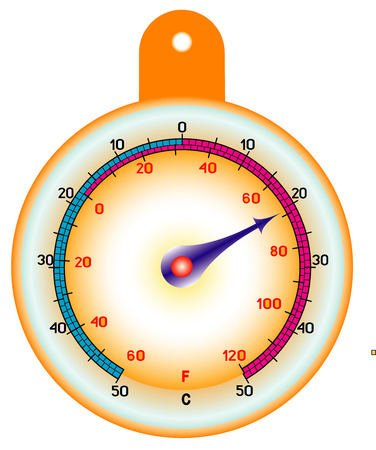 Round street thermometer measuring hot and cold temperatureのイラスト素材