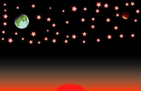 Decline  The red-black night sky of twilight moon and earthのイラスト素材