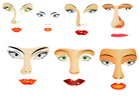 Face elements  Set of different eyes, lips, noses on white background のイラスト素材