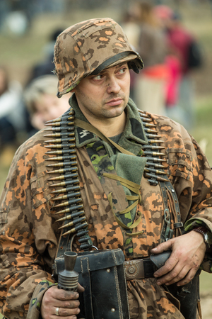 X INTERNATIONAL FESTIVAL GIVE KIEV , 03.11.13, Kiev, Ukraine. Military historical reconstruction of the crossing of Dnieper River by parts of Red Army in September-October 1943, Great Patriotic War.のeditorial素材
