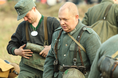 X INTERNATIONAL FESTIVAL GIVE KIEV , 03.11.13, Kiev, Ukraine. Military historical reconstruction of the crossing of Dnieper River by parts of Red Army in September-October 1943, Great Patriotic War.のeditorial素材