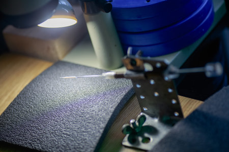 Apparatus for artificial insemination of bees. Artificial insemination in vitro-fertilization in a laboratory Test tube with drone semen. Breeding purebred bee colonies. Self-made apparatus for artificial insemination and semen collection.の写真素材