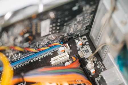 Maintenance update system upgrate concept. computer parts with harddisk, ram, CPU, graphics card,...