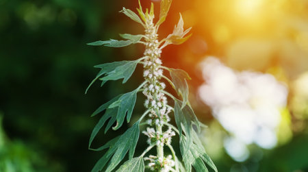 Leonurus cardiaca, motherwort, throw-wort, lion's ear, lion's tail medicinal plant with opposite leaves serrated margins Blooming in summerの写真素材