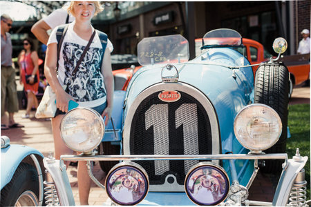 Khodoseevka / Ukraine - 07 20 2016: Buggati 35b. Exhibition of retro cars. boy near fenced replica...