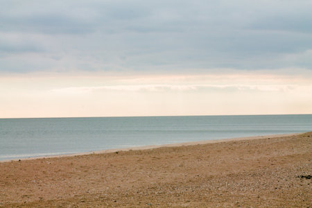 Gloomy seascape. Danger at sea. Military conflict in Ukraine. The war in Ukraine. No ships on the Sea of Azov.の写真素材