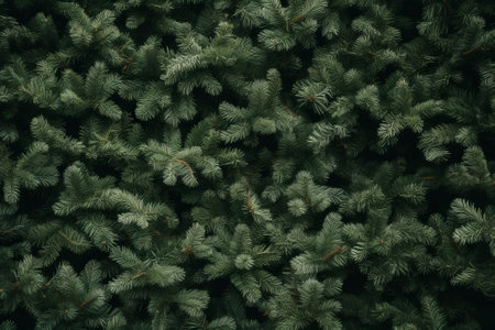 Background of green spruce branches. Christmas and New Year background.の素材