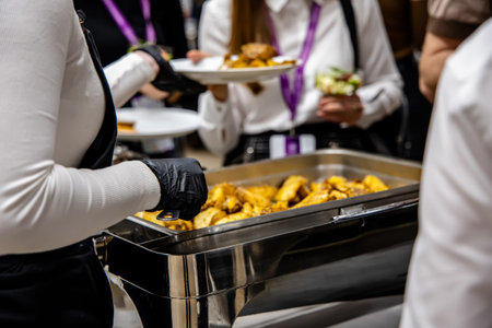 catering buffet food indoor in luxury restaurant with meat and vegetables