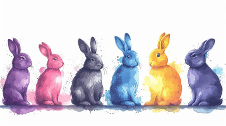 Colorful bunnies on a white background. Watercolor illustration.の素材