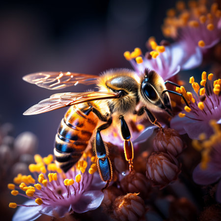 Honeybee collecting nectar on a flower. Macro shot.の素材