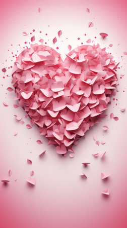 Heart made of paper confetti on pink background.の素材