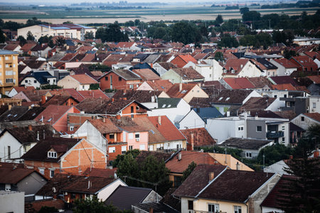 Aerial view of residential districtの写真素材