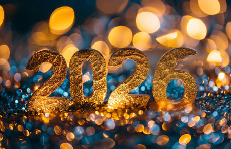 Bright and festive representation of the year 2025 with glitter and bokeh lights for New Year celebrationsの素材