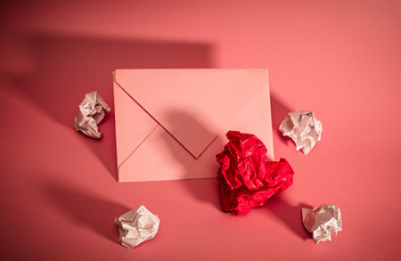 Valentine Day letter with crumpled paper nearby