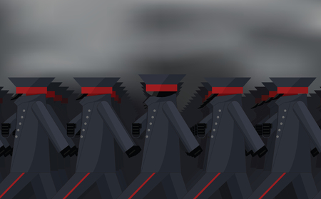 The soldier of the marching army looks at the viewer. Vector illustrationのイラスト素材