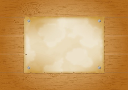 Wood plank background with old paper. Vector illustrationのイラスト素材