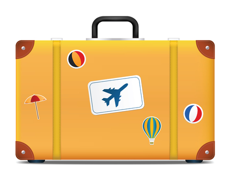 Vintage suitcase with funky stickers. Vector illustrationのイラスト素材