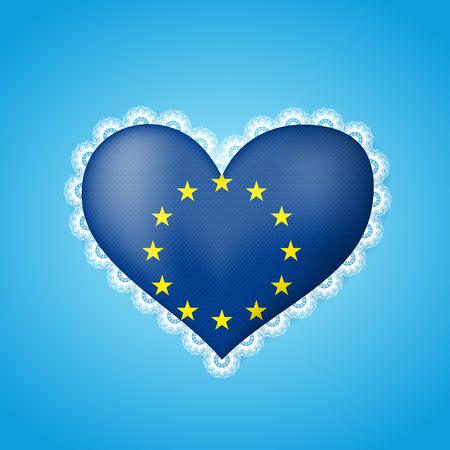 Heart shape flag of EU with lace. Vector illustrationのイラスト素材