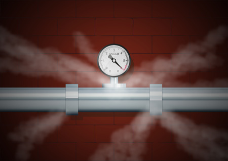 Pipe with manometer of anger in fog on wall background. Vector illustration, eps10のイラスト素材