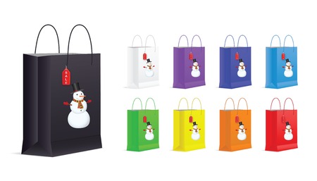 Set of Shopping Bags with Snowman. Vector illustrationのイラスト素材