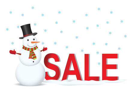 Snowman with sale label. Vector illustrationのイラスト素材