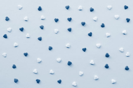 Valentines Day background with classic blue toned little hearts. Valentines day concept. Copy space.