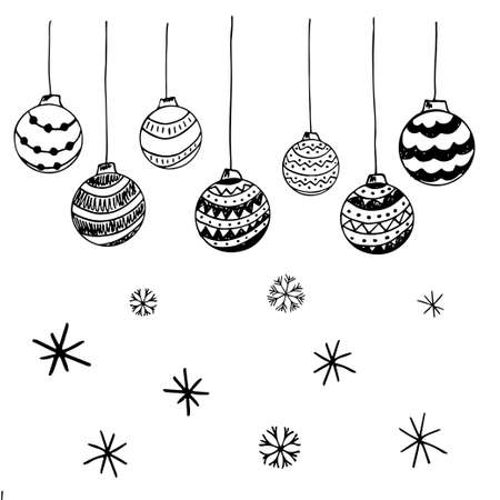 Set of vector doodle Black and white Christmas hand drawn balls.のイラスト素材
