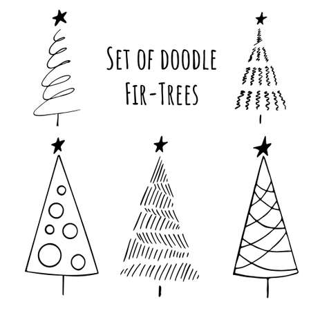 Set of Hand drawn stylized christmas trees in doodle style. Stock vector illustrationのイラスト素材