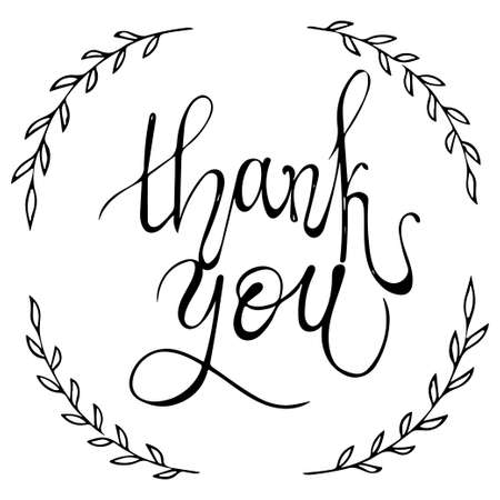 Thank you postcard. Greeting card. Ink illustration. Modern brush calligraphy. Isolated on white backgroundのイラスト素材