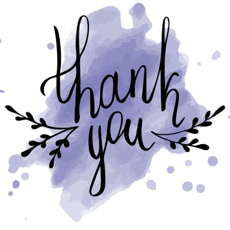 Hand drawn Thank you postcard. Greeting card. Ink illustration on watercolor backgroundのイラスト素材