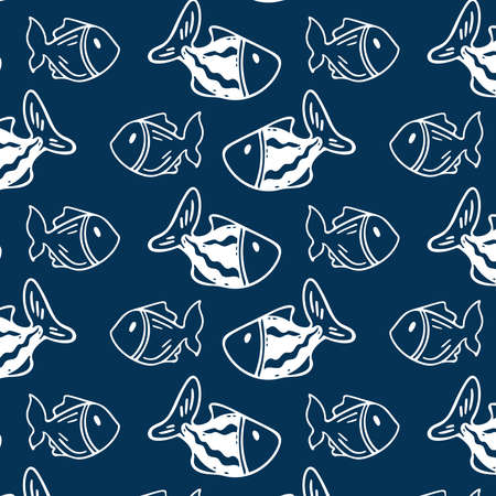 Seamless pattern of hand drawn doodle fish.のイラスト素材