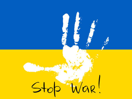 Vector ukraine flag with palm with stop the war in ukraina.のイラスト素材