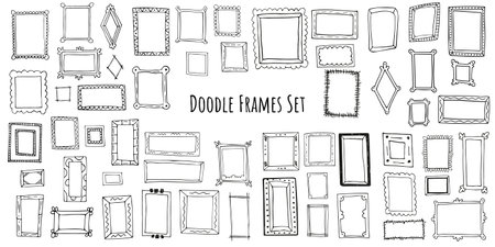 Big Set of hand drawn doodle frames, squares, vector borders design elementsのイラスト素材