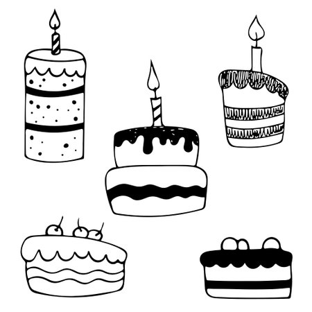 Set of vector hand drawn doodle cakes.