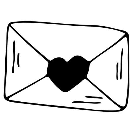 Doodle vector letter envelope. Hand drawn logo or icon with thin black lineのイラスト素材