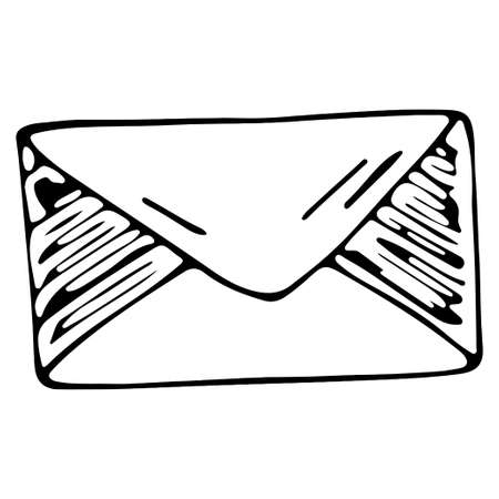 Doodle vector letter envelope. Hand drawn logo or icon with thin black lineのイラスト素材