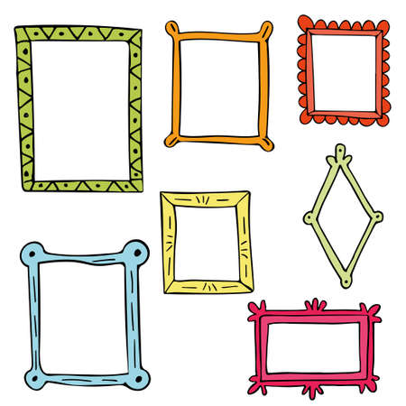 Set of hand drawn doodle frames, squares, vector borders design elements.のイラスト素材