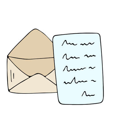 Colored doodle vector letter envelope. Hand drawn logo or icon with thin black lineのイラスト素材