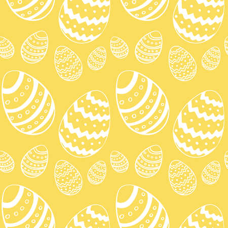 Hand drawn eggs with different ornaments. Vector seamless pattern for happy Easter day with decorative eggs for fabric print, textilex wrapping paper.のイラスト素材