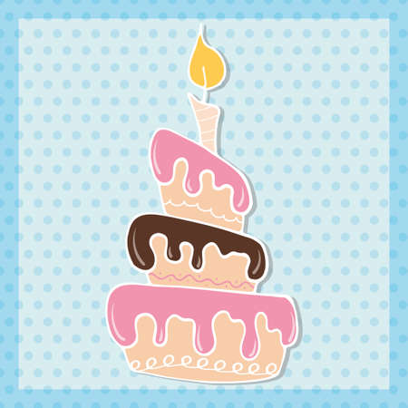 Colorful birthday cake with candle. Hand drawn outline illustration using doodle art.のイラスト素材