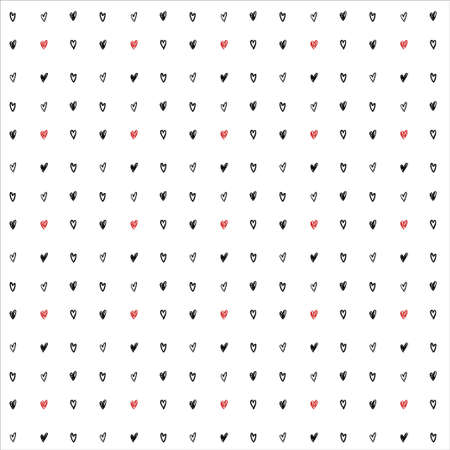Vector seamless doodle heart pattern, polka dot hand drawn with hearts. Perfect for wallpaper, pattern fills, web page background, surface textures, wrapping paper, fabric print.のイラスト素材