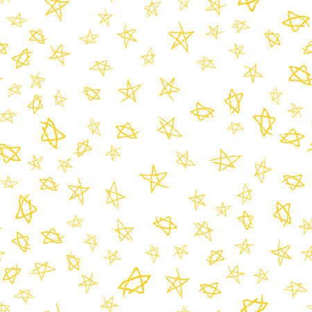 Vector doodle Star Seamless Pattern. Background of yellow crayon stars Drawn by Hand. Perfect for wrapping paper, fabric print, home decor, backdrop.のイラスト素材