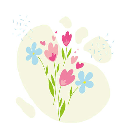Set of vector flowers. Cute cartoon flat design of bouquet of flowers. Template for greeting card.のイラスト素材