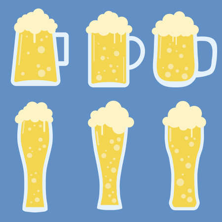 Set of different Kind of Cold Fresh Full Beer Glass Stock Vector.のイラスト素材